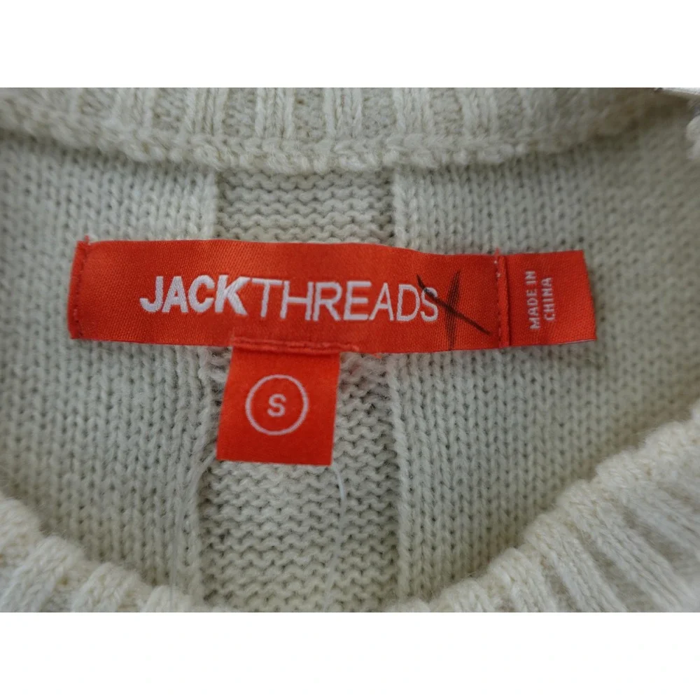 JACK THREADS Cream Cable Knit Crewneck Sweater Size Small‎ Zipper Detail